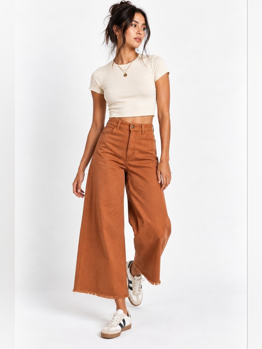 Billabong High Rise Wide Leg Cropped Pants Rust Orange Size 28